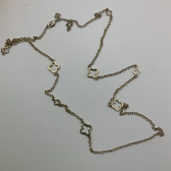 Banana Republic Rhinestone Clover Gold Tone Chain Necklace - Picture 6 of 7
